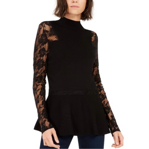 INC International Concepts Tops - INC International Concepts Black Lace Sleeve Blouse